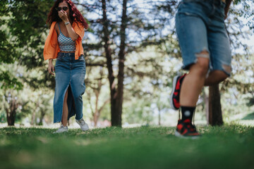 Fototapeta premium Young teenagers enjoying a day in the park, capturing moments of friendship, laughter, and happiness.