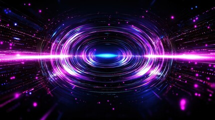 Futuristic neon light tunnel with vibrant pink and blue energy swirls