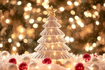 A charming small Christmas tree adorned with twinkling lights and a shining star atop, radiating warmth and festive cheer in a cozy setting.