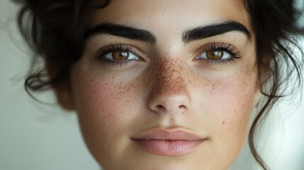 Fototapeta premium Close-up Portrait of a Woman with Freckles