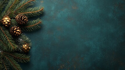A detailed close-up of a pine branch adorned with cones, showcasing vibrant green needles against a soft, blurred background, evoking a sense of tranquility.