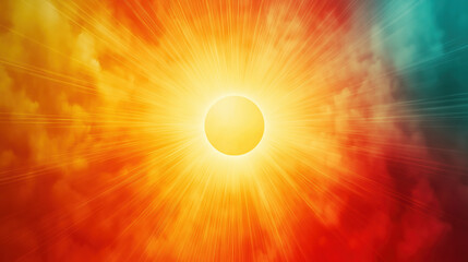 Obraz premium A vibrant minimalist poster with a glowing orb surrounded by radiating lines, high-contrast color palette. trend 2025