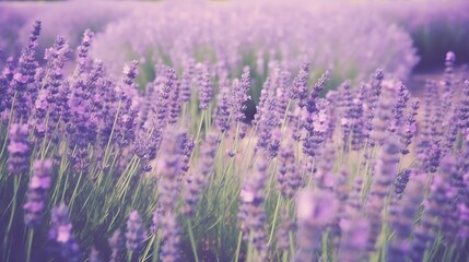 Naklejka premium Lavender Flowers Blooming In A Field Of Purple
