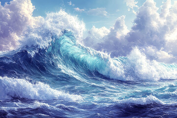Fototapeta premium Majestic Ocean Wave Under a Cloudy Sky