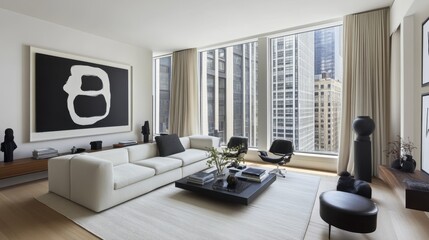 Minimalist Living Room with Large Windows and White Couch