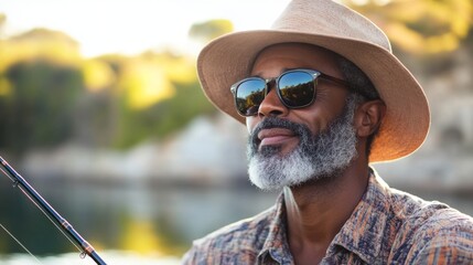 Peaceful Senior Man Fishing in Nature