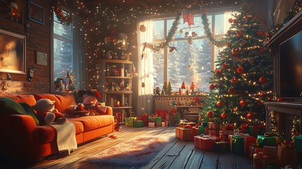 Cozy Christmas Living Room Scene