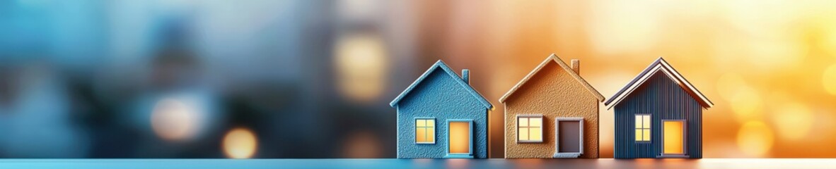 Colorful miniature houses on a blurred urban background