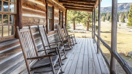 Cozy Mountain Cabin with Rocking Chairs on Porch