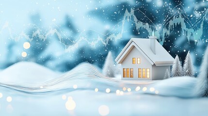 Naklejka premium Cozy Winter Home with Snow and Graph Elements