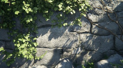 Obraz premium Cracked Stone Wall Covered with Climbing Ivy