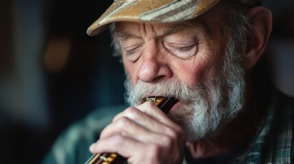 Senior Man Playing Harmonica