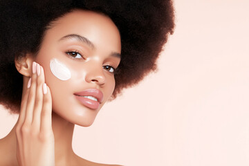 Beautiful Woman Applying Moisturizer Cream Skincare Routine Facial Beauty