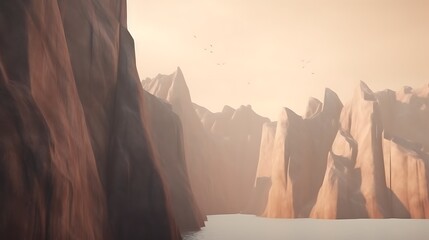 Serene Canyon Landscape With Birds In Flight