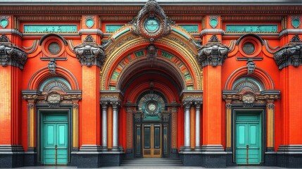 Obraz premium Ornate entrance with vibrant colors and intricate architectural details.