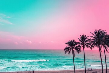 Obraz premium Gradient background with a blend of bright pink and turquoise hues creating a fun and lively look, digital art backgrounds, bright pink, turquoise, gradient background, beachy vibe