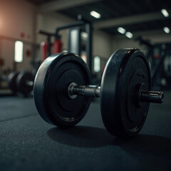 Fototapeta premium Close-up pesa mancuerna en un gimnasio