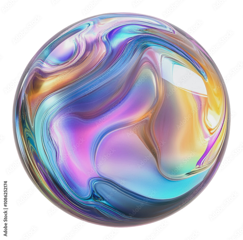 Poster png colorful swirling orb with iridescent patterns