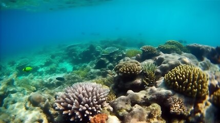 Fototapeta premium Vibrant Underwater Coral Reef Scene With Fish