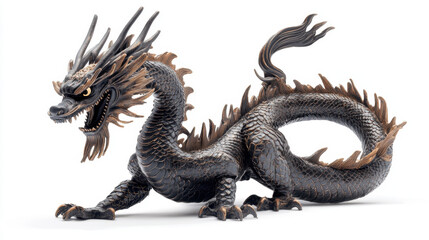 Obraz premium majestic Chinese dragon with intricate scales and fierce expression, showcasing its powerful presence against white background. This mythical creature symbolizes strength and good fortune