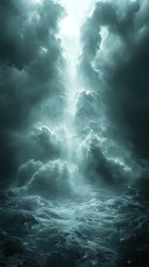 Obraz premium A dramatic depiction of turbulent clouds and light breaking through.