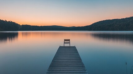 Fototapeta premium Serene Lakeside View with Wooden Pier at Sunset