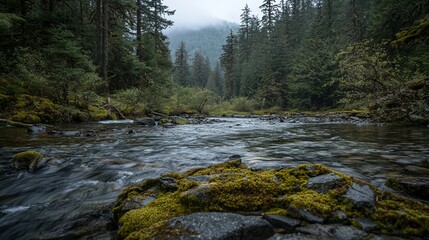 Serene River Landscape Surrounded by Lush Green Forest