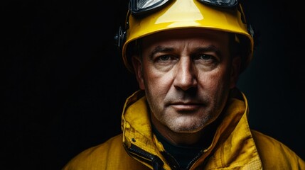 Fototapeta premium Focused Firefighter Portrait