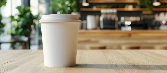 Coffee Cup on Wooden Table in Cafe
