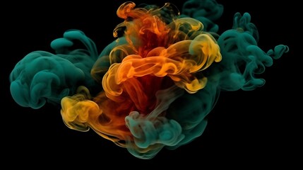 Abstract swirling teal and orange ink clouds