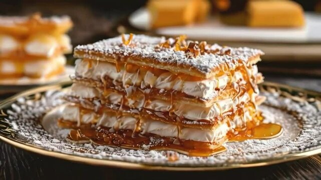 Layers of flaky puff pastry, whipped cream, and a luscious caramel drizzle.