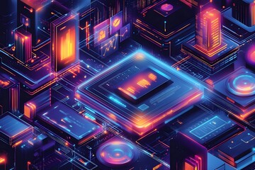 Fototapeta premium business, illustration, marketing, person, vector, megaphone, communication, technology, concept, graph, strategy, horizontal, idea, infographic, laptop, management, media, social, businessman, web,