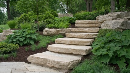 Natural Stone Steps Leading Up a Green Hillside