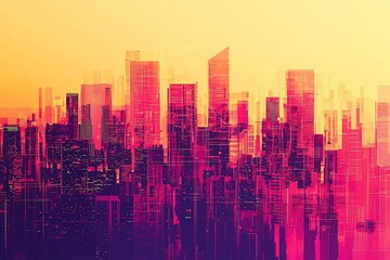 Fototapeta premium Abstract Urban Landscape at Sunset: A Blend of Colors and Silhouettes