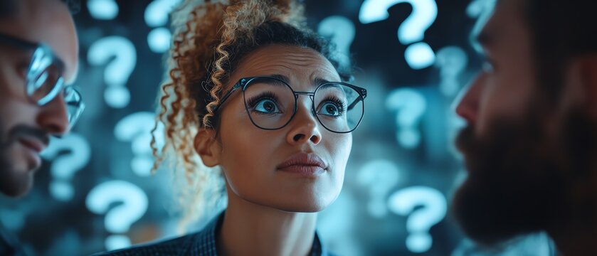 Diverse team brainstorming tech questions and answers