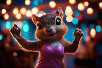 Fototapeta premium A squirrel is wearing a pink dress and is smiling