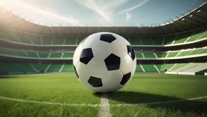 AI generative. Close up of a soccer ball in the middle of a soccer stadium 6