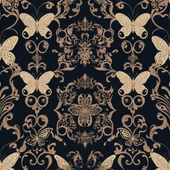 Seamless vintage indian mandala with butterflies dark color scheme decorative art aesthetic home design elegant viewpoint