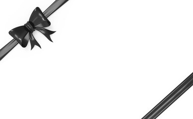 Black Ribbon Bow Realistic shiny satin with shadow place on corner of paper for decorate your funeral card , awards certificate or gift boxes