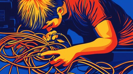 Technician Connecting Fiber Optic Cables