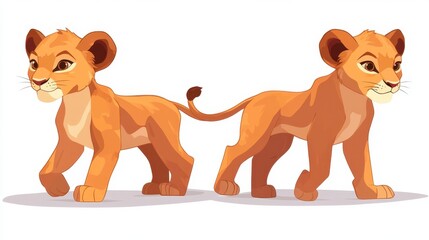 Obraz premium Young Lion Cub Walking Beside Its Mother