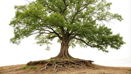 Fototapeta premium A newly formed tree with a robust trunk and branches growing out of the ground where an old tree once stood, vegetation, foliage, forest floor