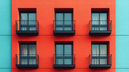 Fototapeta premium Colorful building facade featuring multiple balconies and windows.