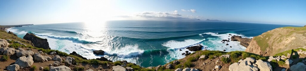 Fototapeta premium 360 degree photo, Cliffside View of the Ocean, A 360-degree view