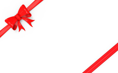 Red Ribbon Bow Realistic shiny satin with shadow place on corner of paper for decorate your funeral card , awards certificate or gift boxes