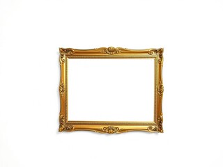 Classic antique gold photo frame displayed against a bright and clean white background, antique, elegance