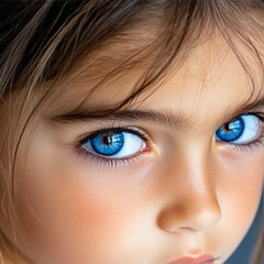 Fototapeta premium Blue-eyed Beauty: Close-up of Young Girl's Eye for Panoramic Web Banner with Copy Space