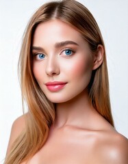 Fototapeta premium Portrait of beautiful young woman. Beauty fresh skin, wellness or cosmetic concept.