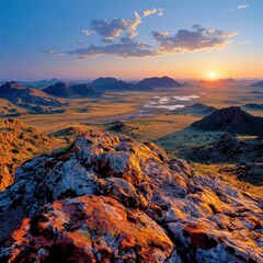 Obraz premium Sunset over Damaraland: Scenic Rocky Mountain View in Namibia, Africa