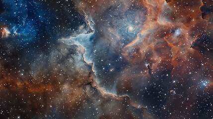 Cosmic adventurers flying space through a vast interstellar cloud exploring its composition and potential for star formation The space mission crew gathers data on the nebula's structure